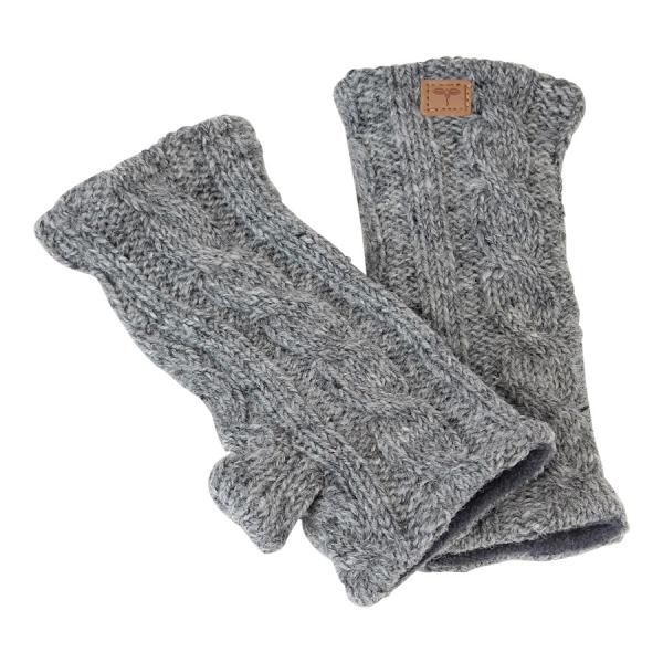 Mittelgraue Pulswärmer Stulpen handgestrickt mit Zopfmuster 100% Schafswolle Handarbeit aus Nepal