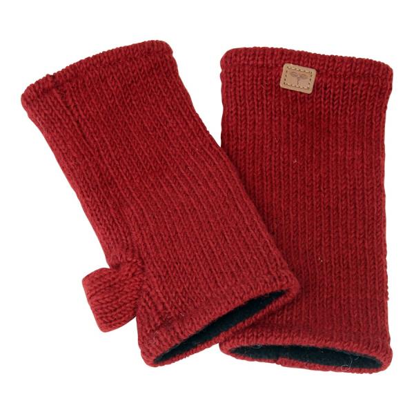 Rote Pulswärmer Stulpen handgestrickt 100% Schafswolle mit Daumen aus Nepal