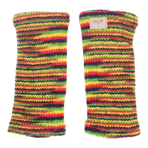 BUNTE PULSWÄRMER STULPEN HANGESTRICKT 100% SCHAFSWOLLE ohne Daumen