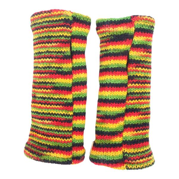 BUNTE PULSWÄRMER STULPEN HANGESTRICKT 100% SCHAFSWOLLE ohne Daumen
