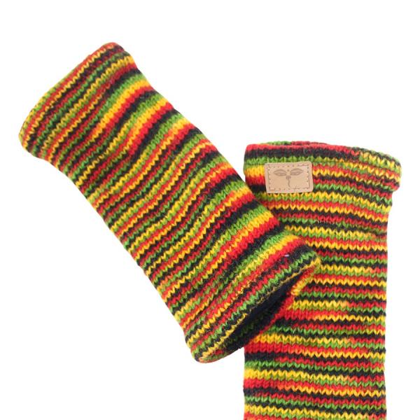 BUNTE PULSWÄRMER STULPEN HANGESTRICKT 100% SCHAFSWOLLE ohne Daumen