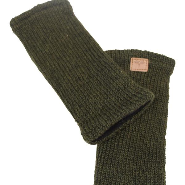 DUNKELGRÜNE PULSWÄRMER STULPEN HANGESTRICKT 100% SCHAFSWOLLE ohne Daumen