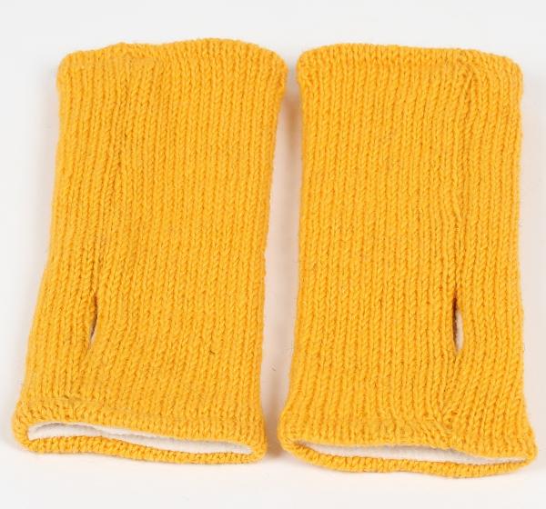 GELBE PULSWÄRMER STULPEN HANGESTRICKT 100% SCHAFSWOLLE ohne Daumen