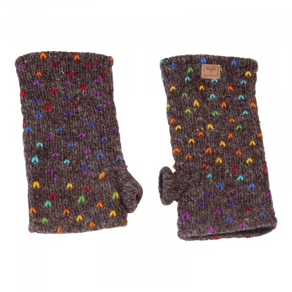 Bunte braune Pulswärmer mit Muster Stulpen handgestrickt aus Nepal 100% Schafswolle