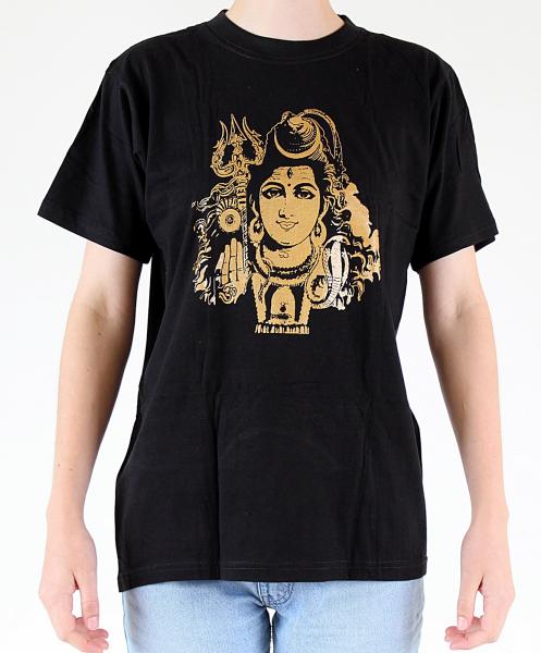 SCHWARZES SHIVA T-SHIRT GRÖßE XL AUS 100% BAUMWOLLE  NEPAL HANDBEDRUCKT