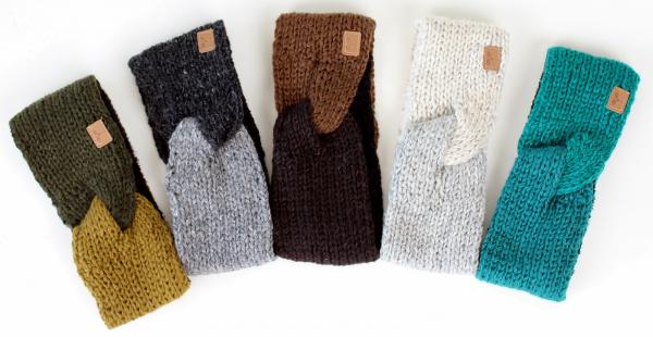 GRAUES STIRNBAND  GROBGESTRICKT 100% WOLLE MIT FLEECE GEFÜTTERT HANDARBEIT NEPAL