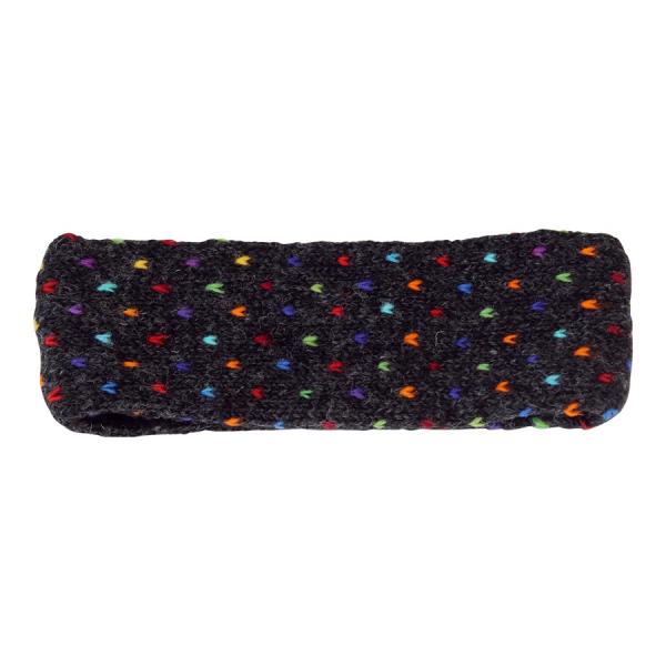 Anthrazitfarben bunt gemustertes Stirnband 100% Wolle mit Fleece gefüttert Handarbeit Nepal