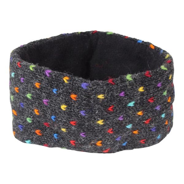 Anthrazitfarben bunt gemustertes Stirnband 100% Wolle mit Fleece gefüttert Handarbeit Nepal
