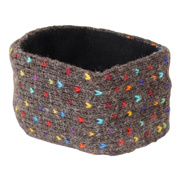 Braunes bunt gemustertes Stirnband 100% Wolle mit Fleece gefüttert Handarbeit Nepal