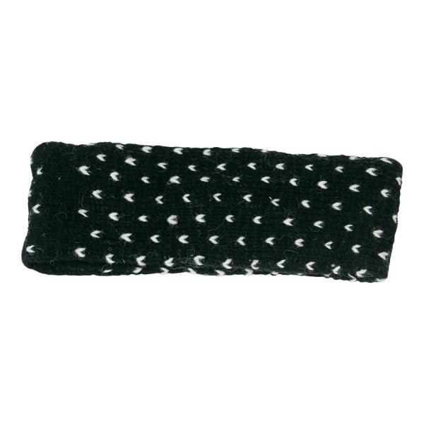 Schwarzes gemustertes Stirnband 100% Wolle mit Fleece gefüttert Handarbeit Nepal