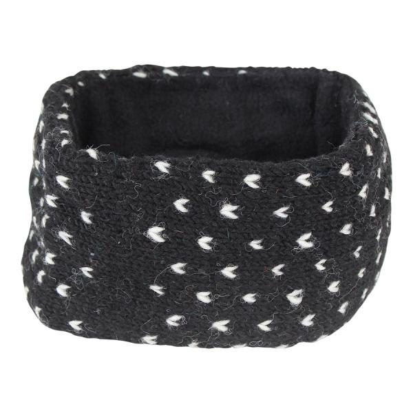 Schwarzes gemustertes Stirnband 100% Wolle mit Fleece gefüttert Handarbeit Nepal