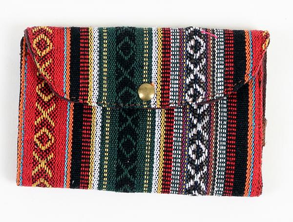 Handgearbeiteter Tabaksbeutel Tasche aus Nepal robuste Baumwolle mit Büffelleder Nr.9