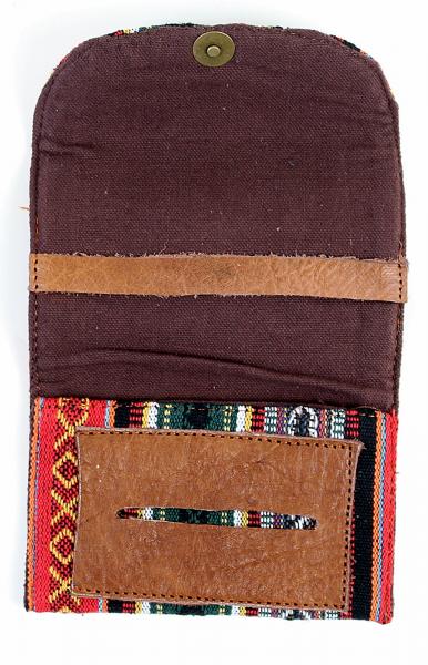 Handgearbeiteter Tabaksbeutel Tasche aus Nepal robuste Baumwolle mit Büffelleder Nr.9
