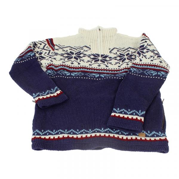 Größe XXXL Herrlicher gemusteter gestrickter Wollpullover 100% Schafswolle gefüttert Handarbeit Nepal
