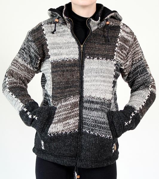 GRÖßE M PATCHWORK WOLLJACKE 100% SCHAFSWOLLE HANDARBEIT AUS NEPAL