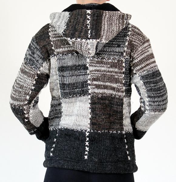 GRÖßE M PATCHWORK WOLLJACKE 100% SCHAFSWOLLE HANDARBEIT AUS NEPAL