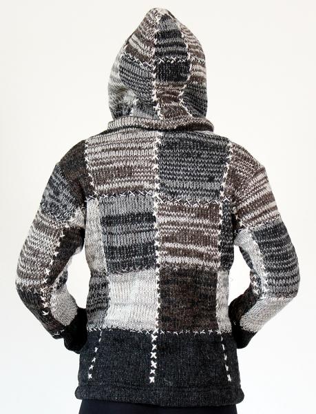 GRÖßE M PATCHWORK WOLLJACKE 100% SCHAFSWOLLE HANDARBEIT AUS NEPAL