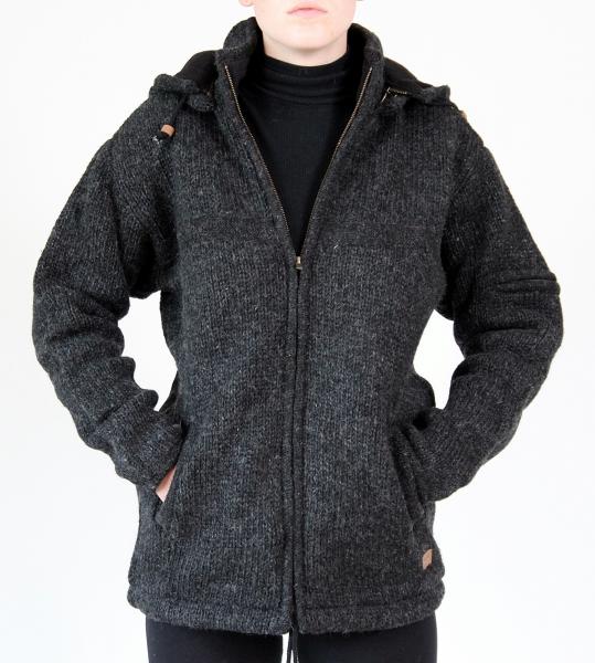 GRÖßE XXXL ANTHRAZITFARBENE WOLLJACKE 100% SCHAFSWOLLE HANDARBEIT AUS NEPAL