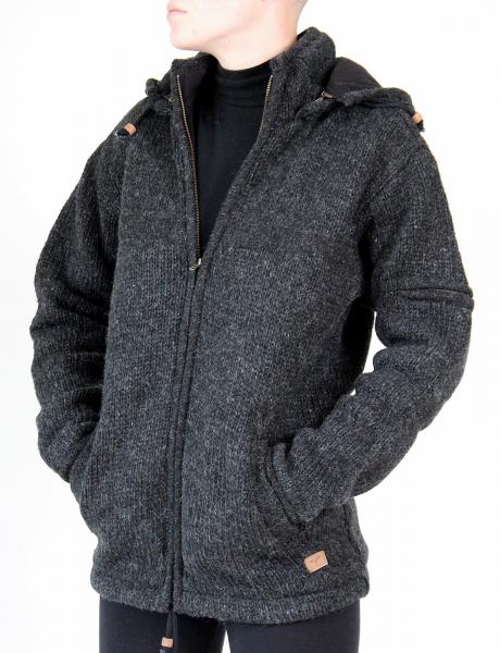 GRÖßE XXXL ANTHRAZITFARBENE WOLLJACKE 100% SCHAFSWOLLE HANDARBEIT AUS NEPAL