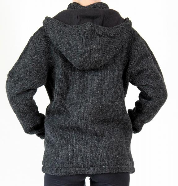 GRÖßE M ANTHRAZITFARBENE WOLLJACKE 100% SCHAFSWOLLE HANDARBEIT AUS NEPAL