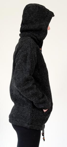 GRÖßE M ANTHRAZITFARBENE WOLLJACKE 100% SCHAFSWOLLE HANDARBEIT AUS NEPAL