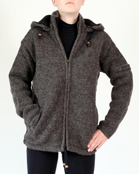 GRÖßE M BRAUNE WOLLJACKE 100% SCHAFSWOLLE HANDARBEIT AUS NEPAL