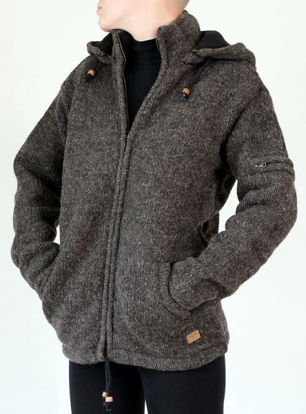 GRÖßE XL BRAUNE WOLLJACKE 100% SCHAFSWOLLE HANDARBEIT AUS NEPAL