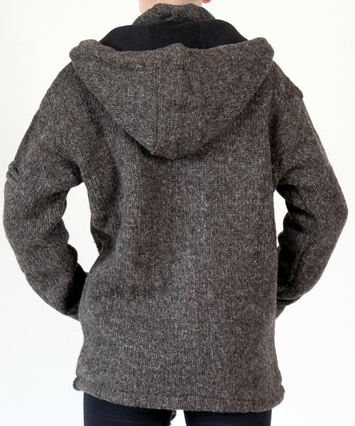 GRÖßE XL BRAUNE WOLLJACKE 100% SCHAFSWOLLE HANDARBEIT AUS NEPAL