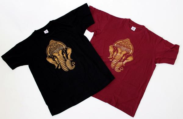 SCHWARZES GANESHA T-SHIRT GRÖßE M AUS 100% BAUMWOLLE  NEPAL HANDBEDRUCKT