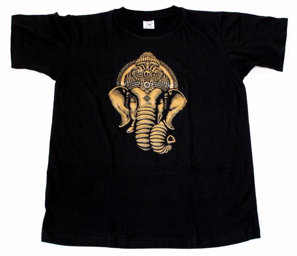 SCHWARZES GANESHA T-SHIRT GRÖßE M AUS 100% BAUMWOLLE  NEPAL HANDBEDRUCKT