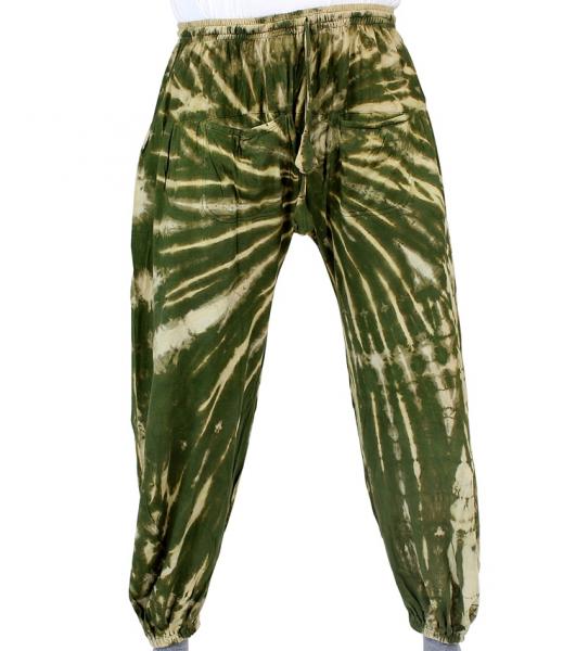 Grüne gebatikte Ballonhose mit Taschen Handarbeit aus Nepal