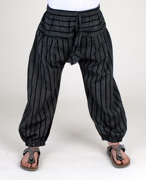 SCHWARZGESTREIFTE ALADIN KINDERHOSE HANDARBEIT NEPAL