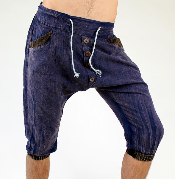 Blaue kurze baggy Haremshose Einheitsgröße Pumphose Aladin Handarbeit