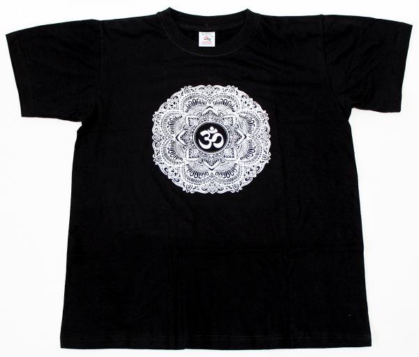 SCHWARZES OM MANDALA T-SHIRT GRÖßE XL AUS 100% BAUMWOLLE  NEPAL HANDBEDRUCKT