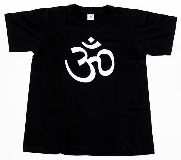 SCHWARZES OM T-SHIRT GRÖßE XL AUS 100% BAUMWOLLE  NEPAL HANDBEDRUCKT