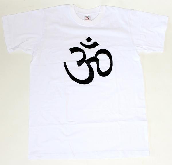 WEIßES OM T-SHIRT GRÖßE XL AUS 100% BAUMWOLLE  NEPAL HANDBEDRUCKT