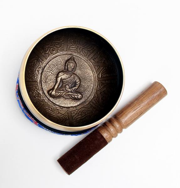 Set gegossene mit Buddha verzierte Klangschale 347 Gramm Ton E Meditation Yoga