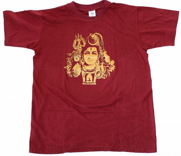 ROTES SHIVA T-SHIRT GRÖßE L AUS 100% BAUMWOLLE  NEPAL HANDBEDRUCKT