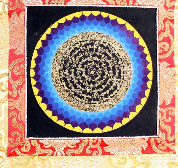 Om Mandala Thangka im Brokatrahmen handgemalt Nepal Buddhismus Nr.31 Meditation
