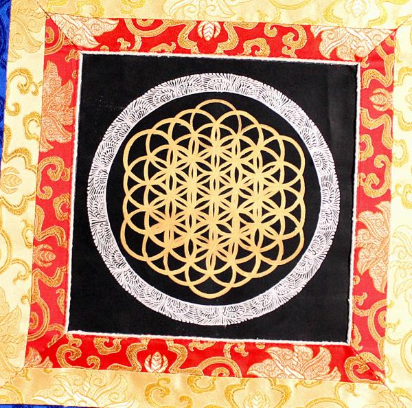 Om Mandala Thangka im Brokatrahmen handgemalt Nepal Buddhismus Nr.36 Meditation