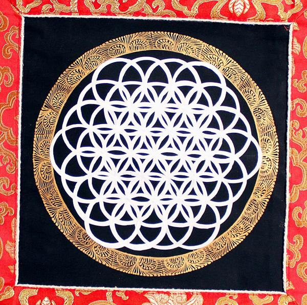 Om Mandala Thangka im Brokatrahmen handgemalt Nepal Buddhismus Nr.37 Meditation