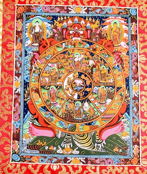 Wheel of lifeThangka im Brokatrahmen handgemalt Nepal Buddhismus Nr.38