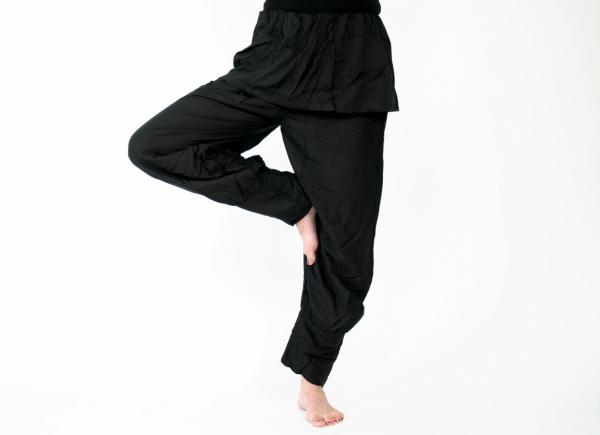 Feine schwarze Yogahose Einheitsgröße Handarbeit Hatha Kundalini