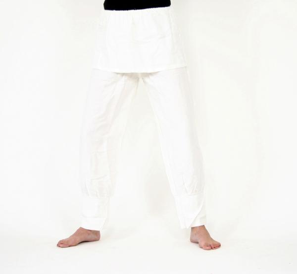 Feine weiße Yogahose Einheitsgröße Handarbeit Hatha Kundalini